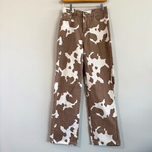 12th Tribe Cow Print Brown & Cream High Waist Straight Leg Women’s Jeans Large